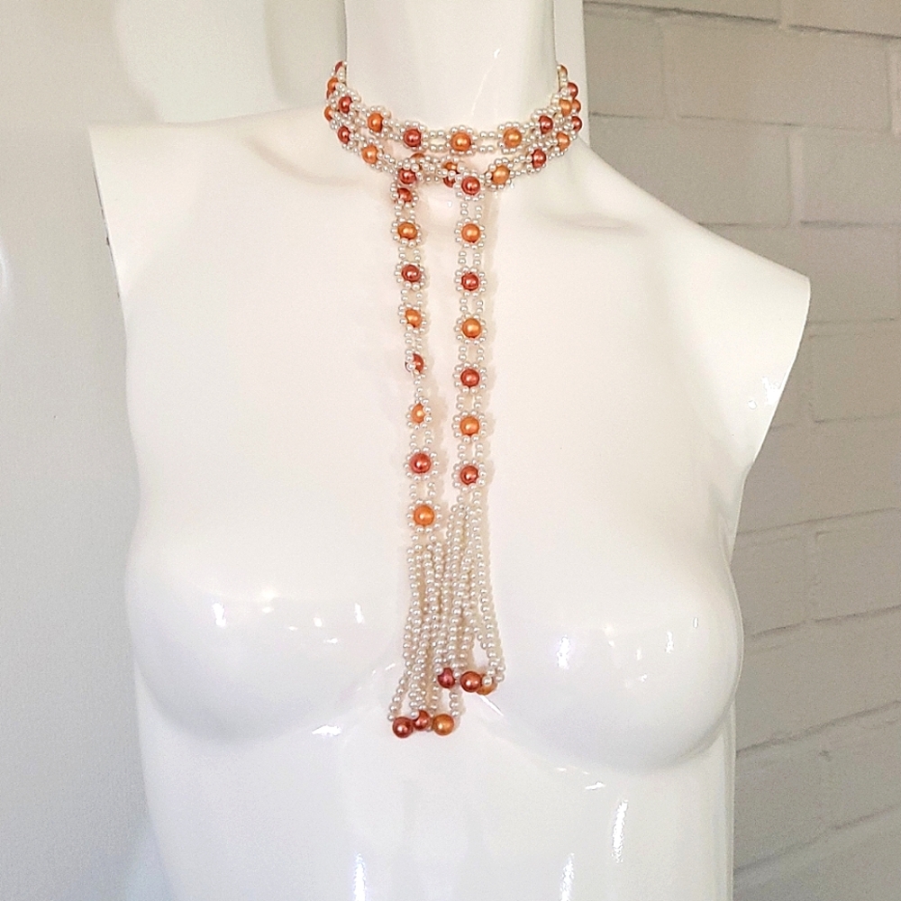 Vintage Long Boho/Hippie Lariat Tassel Beaded Necklace